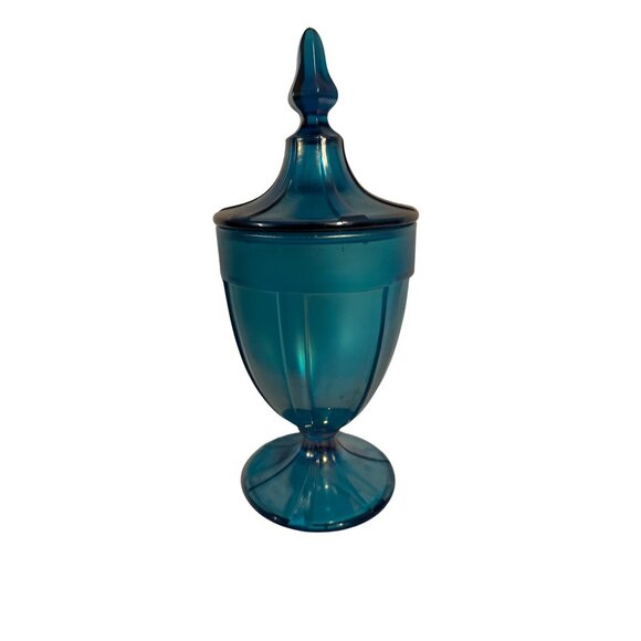Fenton Art Glass "90th Anniversary" Celeste Blue Stretch Carnival Candy Dish wit